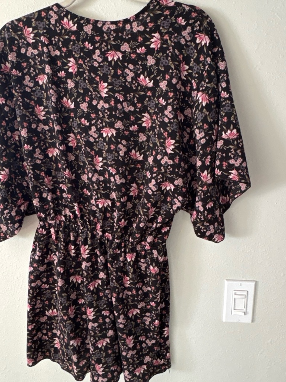 Floral Tie-Front Women’s Romper in Black and Pink - Picture 3 of 4